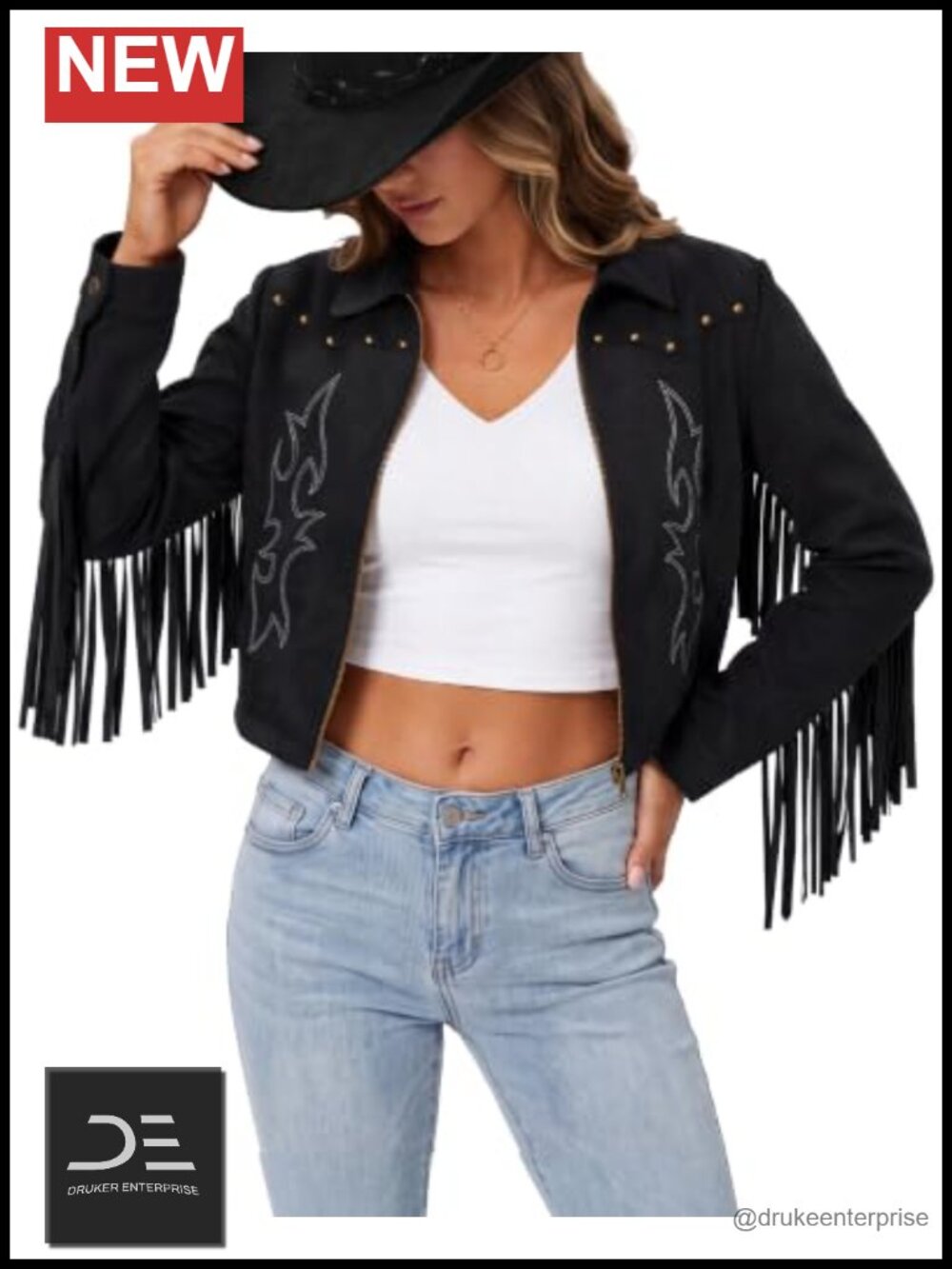 Faux Suede Fringe Jacket Embroidered Western Cowgirl Cropped Moto